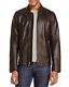 $695 Karl Lagerfeld Paris, Leather Racer Exposed Metal Zipper Jacket, Brown, M