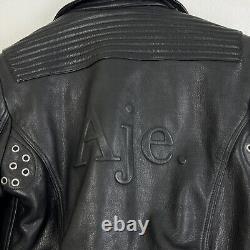 AJE Biker Style Silver Metal Hardware Black Full Grain Bowie Leather Jacket 10