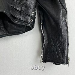 AJE Biker Style Silver Metal Hardware Black Full Grain Bowie Leather Jacket 10