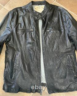 Converse John Varvatos Men's Black Leather Lamb Moto Jacket Metallic Size Large