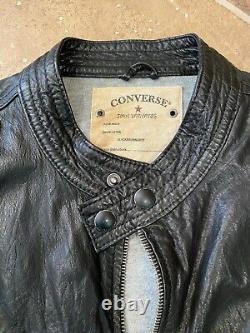 Converse John Varvatos Men's Black Leather Lamb Moto Jacket Metallic Size Large