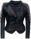 European Style Rock Metal Rivet Spiky Lady Rockers Jacket Black Leather Studded