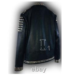 Handmade Men's Black Premium Leather Jacket, Biker Studded Fashion Jacket