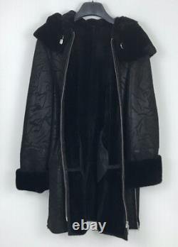 Lambskin Suede Shearling Hooded Winter Coat La Collezione Womens L MSRP$799