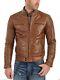 Men's 100% Real Lambskin Soft Skin Napa Leather Tan Brown Moto Biker Jacket Coat