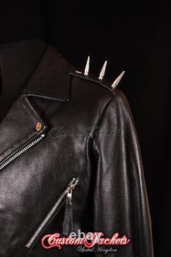 Men's GHOST RIDER Black METAL SPIKES Motorcycle Motorbike Biker Leather Jacket