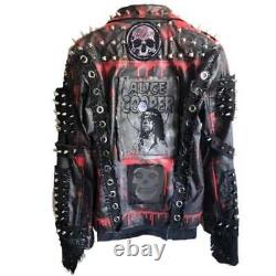 Mens Gothic Full Metal Spiked Studded Black Leather Jacket, Veste en cuir homme