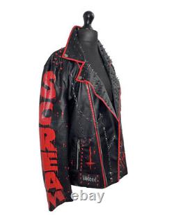 Mens Gothic Punk Rock Metal Studded Black Leather Jacket, Veste en cuir homme