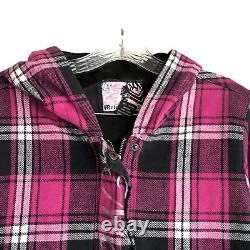 Metal Mulisha Women's Hoodie Jacket Size M Pink Plaid Heavy Flannel 100% Cotton