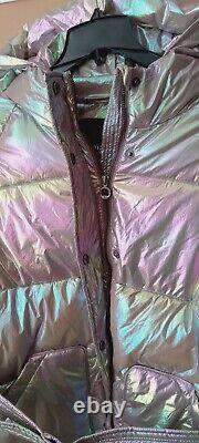 New Noize Tanzanite Bonita Metallic Silver Puffer Jacket Size L NWOT