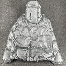 Nike Jacket Adult Medium Silver Metallic Duck Down Puffer Coat Hooded Mens