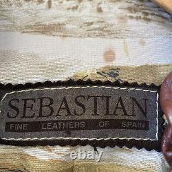 SEBASTIAN Fine Leathers of SPAIN Gold Studded Leather Jacket Coat 2Tone Brown, M