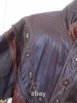 SEBASTIAN Fine Leathers of SPAIN Gold Studded Leather Jacket Coat 2Tone Brown, M