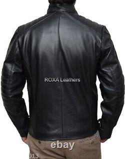 URBAN NEW Men Genuine Cowhide Real Leather Premium Black Biker Fashionable Coat