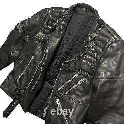 VTG Hein Gericke Men 42 Leather Jacket Black Biker Punk Zippers Quilt Lined 80s