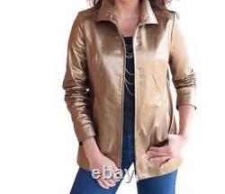 Women's winter Fall Metallic genuine leather jacket coat plus 28W30W32W US size