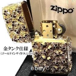 Zippo Lighter Skull Jacket Full Metal Antique 5 Sided Gold Inside Unit Box Japan