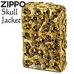 Zippo Lighter Skull Jacket Full Metal Antique 5 Sided Gold Inside Unit Box Japan
