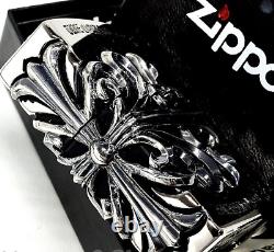 Zippo Oil Lighter Full Metal Jacket Silver Cross 3 Sided Etching Japan